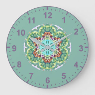 WOW! Fractal Pattern Green, Mauve White en Aqua Grote Klok