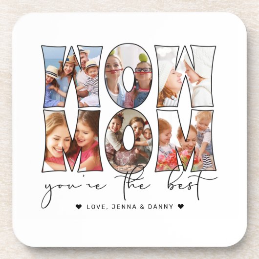 Wow mam Citaat Modern 6 Foto Collage White Bier Onderzetter (Voorkant)