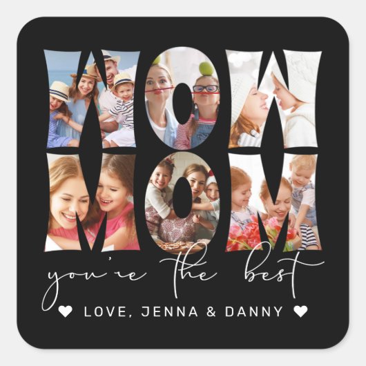Wow mam Quote Modern Black 6 Foto Collage Vierkante Sticker (Voorkant)