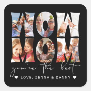 Wow mam Quote Modern Black 6 Foto Collage Vierkante Sticker