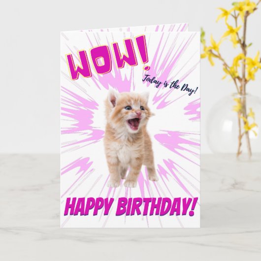 Wow mignon Orange Kitten Carte d'anniversaire (Fleur jaune)