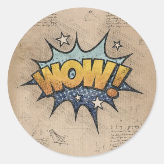 WOW!  stripboek Steampunk Pop Ronde Sticker (Voorkant)