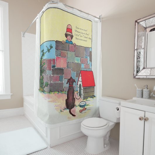 Wow-wow-wow! Wiens hond bent u? kinderrijmpje Douchegordijn (In situ)