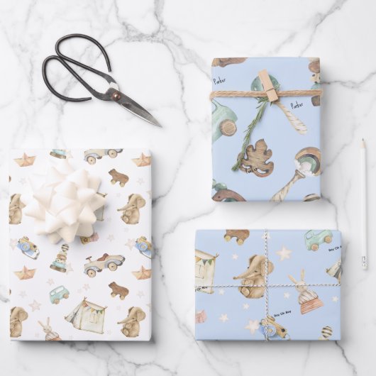 WP Blue | Boy Oh Boy op  speelgoed Inpakpapier Vel (Voorkant)