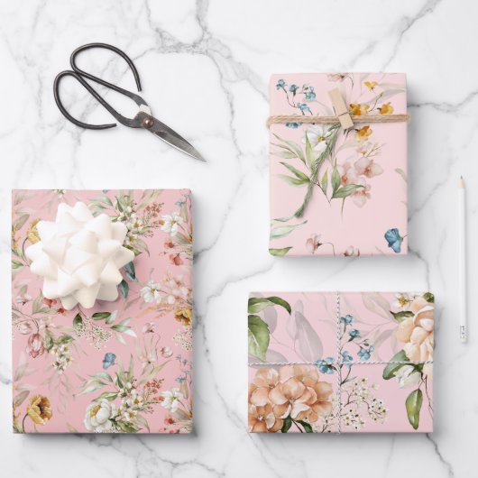 WP | Dutch Stilleven Bloemen op Bleke Pinks Inpakpapier Vel (Voorkant)
