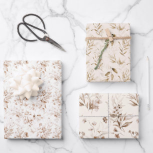 WP Sepia Dutch Stilleven Floral Art, (3) Inpakpapier Vel