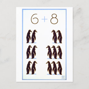  WPA-Wiskunde Poster: 6 + 8 pinguïns Briefkaart