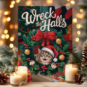 Wrak de hallen Funny Cat Christmas Kaart