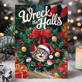 Wrak de hallen Funny Cat Christmas Kaart