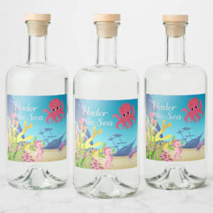Wrakstukken onder het Zeeen Baby shower Likeurfles Etiket