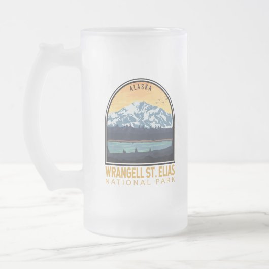 Wrangell St Elias National Park Emblem Matglas Bierpul (Links)