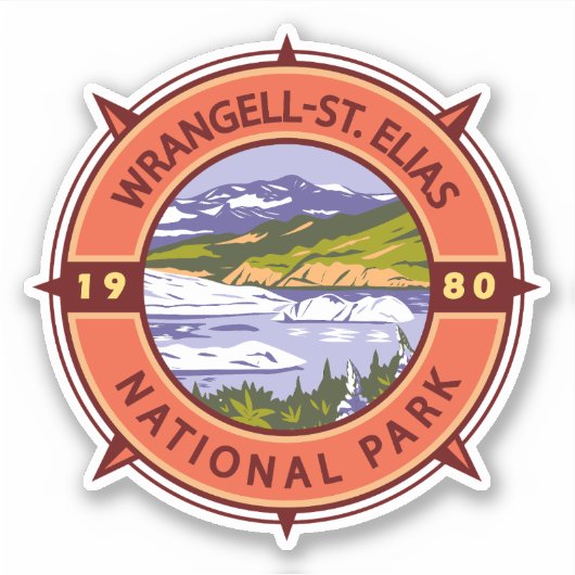 Wrangell St Elias National Park Retro Compass Sticker (Voorkant)