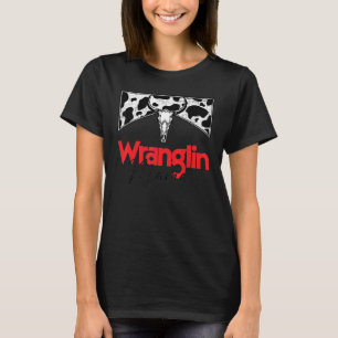 Wranglin Mama Red Bull Skull Leopard Westerne Cowh T-shirt