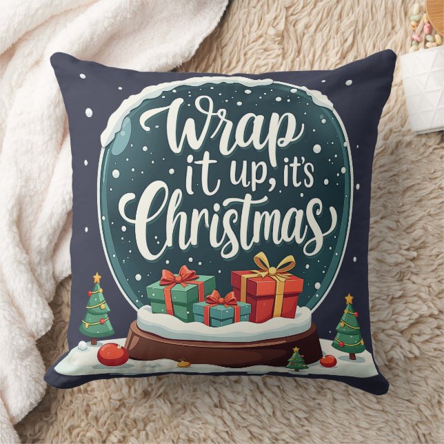 Wrap It Up Het is Kerstmis Sneeuw Wereldbol Ontwer Kussen (Deken)