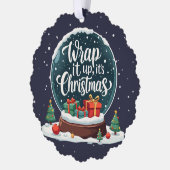 Wrap It Up Het is Kerstmis Sneeuw Wereldbol Ontwer Ornament Kaart (Links)