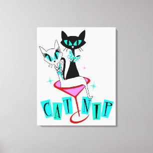 Wrapped Stretched Retro Atomic Cat CatNip Canvas Afdruk