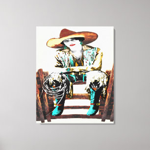 Wrapped Stretted  Cowgirl Canvas Afdruk