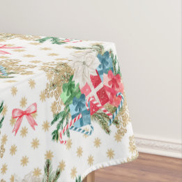 Wrapping met kerstcadeaus Gold Snowflakes Tafelkleed