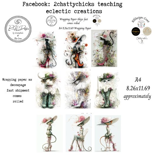 Wrapping Paper 9 A4 Designs Whimsical Cats Deco