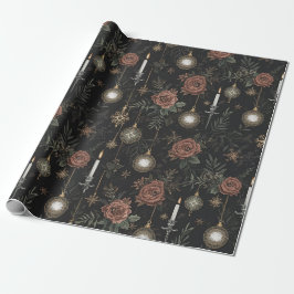 Wrapping Paper – Crimson Roses, Gold Ornaments Cadeaupapier