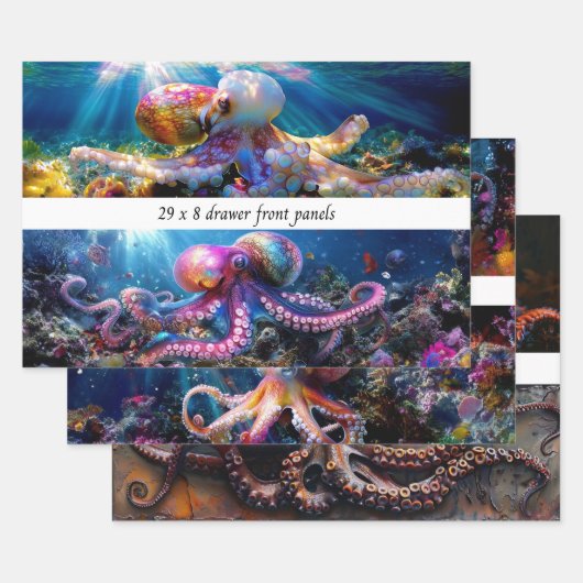 Wrapping Paper Decoupage Sea World Octopus Drawers (Set)