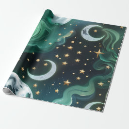 Wrapping Paper - Emerald Green Celestial Moon Cadeaupapier