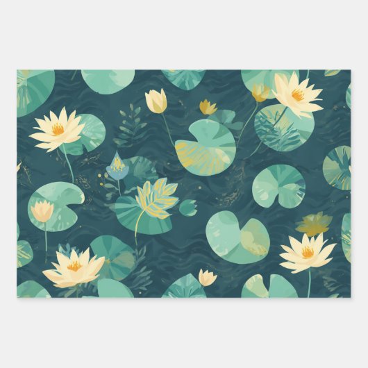 Wrapping Paper GreenLilyPad Set of 3 Flatwrap (Voorkant)