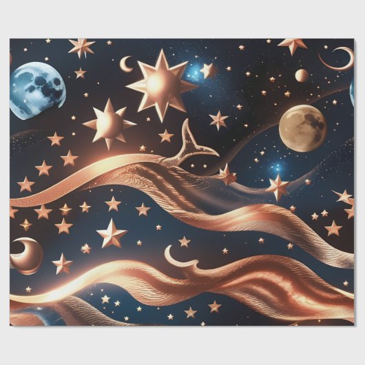 Wrapping Paper – Luxury Bronze Celestial Moon Prem Cadeaupapier (Vlak)