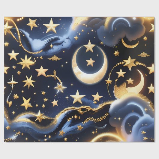 Wrapping Paper – Luxury Celestial Moon Phases Cadeaupapier (Vlak)