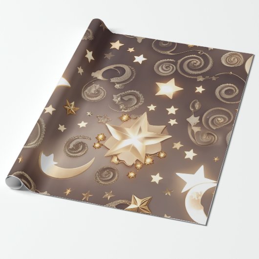 Wrapping Paper – Luxury Champagne Gold Celestial M Cadeaupapier (Uitgerold)