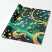 Wrapping Paper – Luxury Emerald Celestial Moon  Cadeaupapier (Uitgerold)