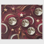 Wrapping Paper – Luxury Garnet Red Celestial Moon  Cadeaupapier (Vlak)