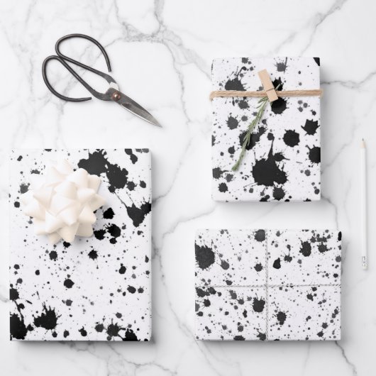Wrapping Paper Sheets - Black and White Splatters (Voorkant)