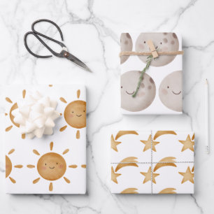 Wrapping Paper Sheets - Sun, Moon And Falling Star