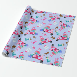 Wrapppapier voor kerstscooters met tintroze vullin cadeaupapier