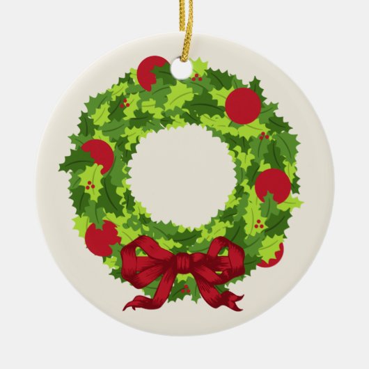 Wreate met kerstversiering met rode boe keramisch ornament (Voorkant)