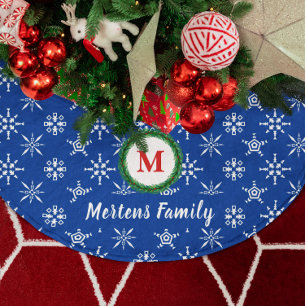 Wreatemonogram Jouw naam Blue & White Snowflakes Kerstboom Rok
