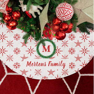Wreatemonogram Jouw naam White en Red Snowflakes Kerstboom Rok