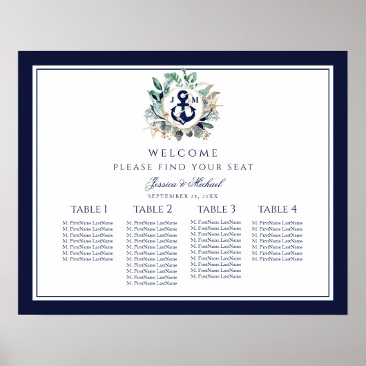 Wreater Anchor Monogram Wedding Small Seating Char Poster (Voorkant)