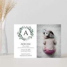 Wreater Monogram Baby Girl Birth Notice Kaart