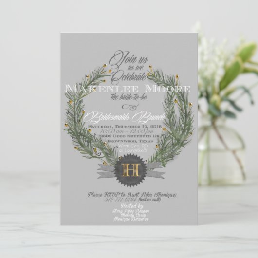 Wreath à feuillage persistant avec invitation Mono (Debout devant)
