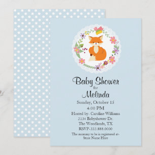 Wreath avec Fox Blue Baby shower Invitation