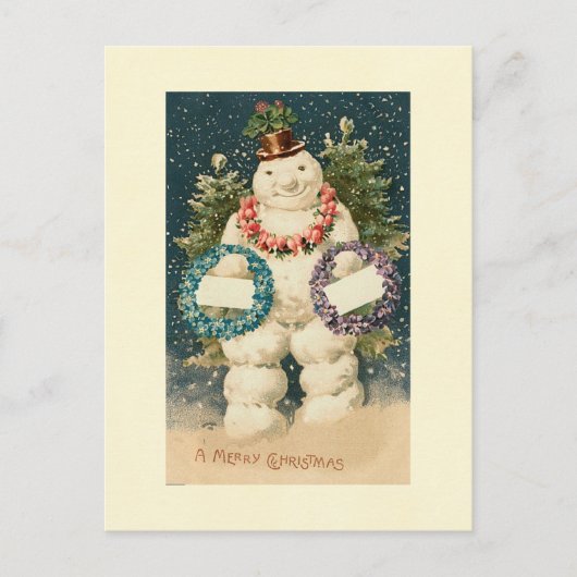 Wreath Decorated Snowman Briefkaart (Voorkant)