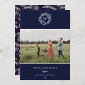 Wreath d'hiver Monogramme Carte photo de vacances  (Devant / Derrière)