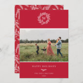 Wreath d'hiver Monogramme Carte photo de vacances  (Devant / Derrière)