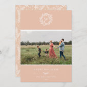 Wreath d'hiver Monogramme Carte photo de vacances  (Devant / Derrière)