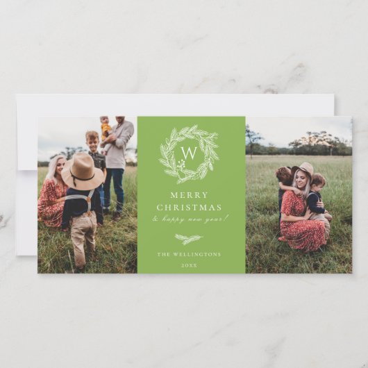 Wreath d'hiver Monogramme Vacances 2 Cartes photos (Devant)