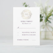 Wreath Floral Or | Cartes RSVP de mariage de texte (Debout devant)