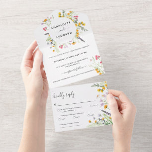 Wreath Floral Waterverf Wedding All In One Uitnodiging