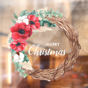 Wreath Flowers Greenery Holiday Raamsticker